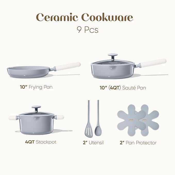 CAROTE Pots and Pans Set Nonstick, Ceramic Cookware Set, Blue Cooking Set Kitchen Induction Set with Steamer, PFAS PTFE Free,9 Piece