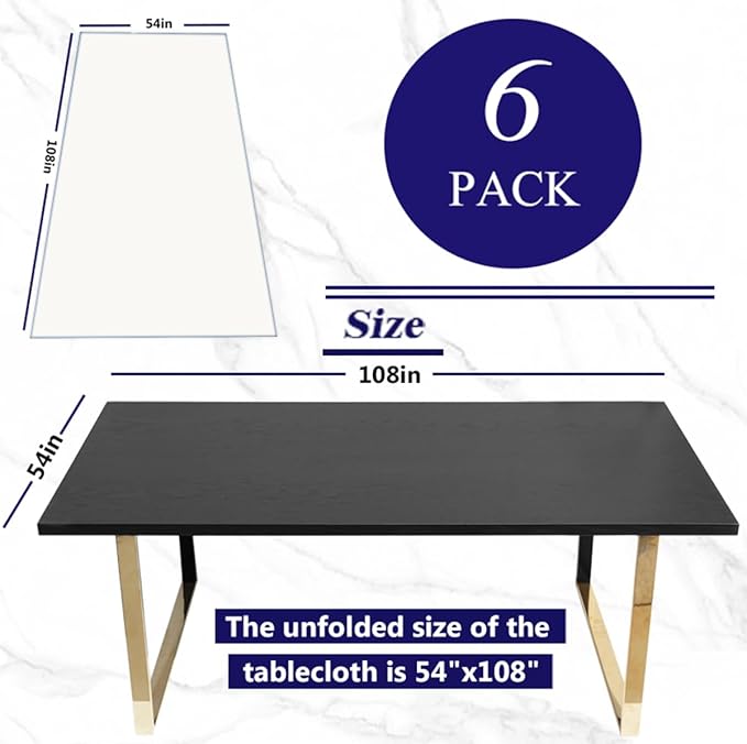 [6 Pack] Cream White Paper Tablecloth Disposable for Rectangle Tables, 54 X 108 Inch Party Table Cover with Plastic Backing, Waterproof 3 Ply Table Cloth for Wedding Banquet Event, New Pattern
