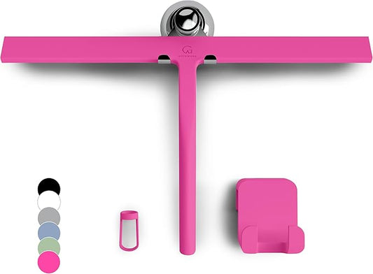 G횥TEWERK Shower Squeegee for Glass Doors, Silicone Window Squeegee, Bathroom and Glass Cleaning - Pink - 15 Inch