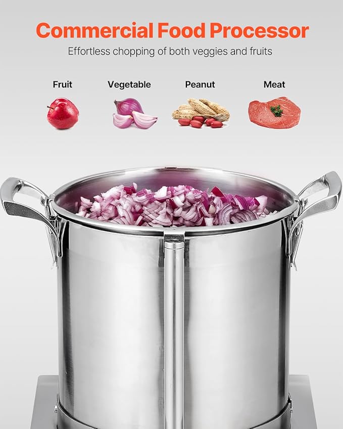 VEVOR Food Processor & Vegetable Chopper, 10.6 Quart Food-Grade Stainless Steel Food Processor Chopper with 2 Extra S-Curve Blades, Idea for Chopping Vegetables, Fruit, Grains, Nuts