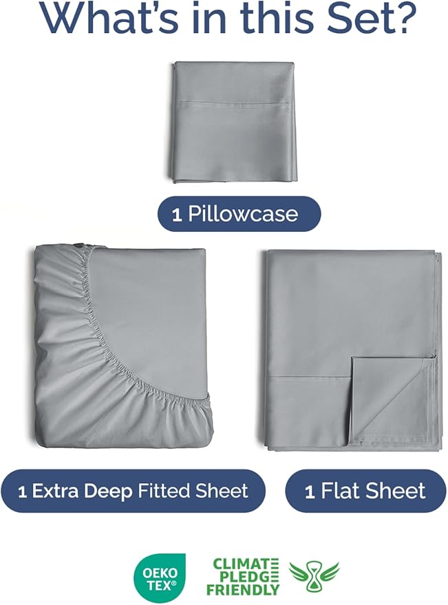 Extra Deep Pocket Twin XL Sheets - 3 Piece Breathable & Cooling Bed Sheets - Hotel Luxury Bed Sheet Set - Soft, Wrinkle Free & Comfy - Easily Fits Extra Deep Mattresses - Deep Pocket Steel Blue Sheets