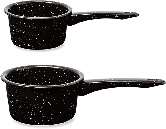 2 Pack Granite Saucepans: Naturally Nonstick Sauce Pots - Speckled Enamel Ware Cookware ??1 and 2 Quart Sauce Pans for Cooking and Boiling - Granite Pot for Stovetop, Campfire, Outdoor Stove