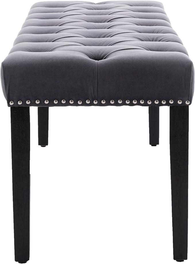 KCC Button-Tufted Ottoman Bench, Upholstered Bedroom Benches Velvet Footrest Stool Accent Bench for Entryway Dining Room Living Room Bedroom End of Bed, Dark Gray