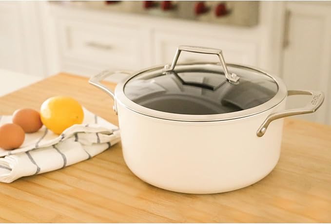 TeChef ValenCera Collection | 5-quart Ceramic Nonstick Soup Pot with Glass Lid, Nontoxic - Nontoxic - Free of PFAS, PFOA, PTFE (Soup Pot 5-Qt)