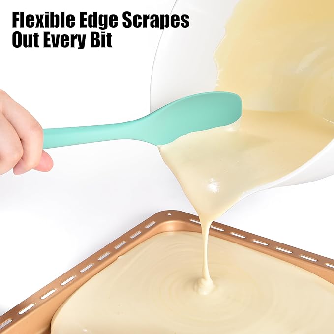 Doosu Silicone Spoon Spatula, 600쨘F Heat-Resistant Food Grade Rubber Spoonula with Seamless Design, Non-Stick Flexible Scraper Kitchen Cooking Spoon Baking Tool for Mixing, Scraping (Aqua Sky)