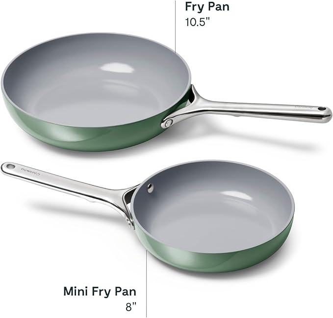 Caraway Fry Pan Duo - Nonstick Ceramic Frying Pan (8" & 10.5?? - Non Toxic, PTFE & PFOA Free - Oven Safe & Compatible with All Stovetops (Gas, Electric & Induction) - Sage