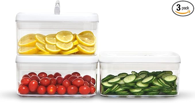 Felli Flip Tite Food Storage Container with Lid 4??RECTANGLE Airtight Ring Flip Lock Top, Stackable Acrylic Canister Set for Kitchen Fridge Pantry Organizer, Veggie Fruit Tea Bag Snack (1.1 qt)