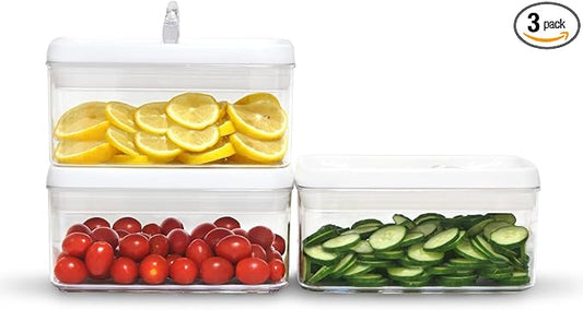 Felli Flip Tite Food Storage Container with Lid 4??RECTANGLE Airtight Ring Flip Lock Top, Stackable Acrylic Canister Set for Kitchen Fridge Pantry Organizer, Veggie Fruit Tea Bag Snack (1.1 qt)