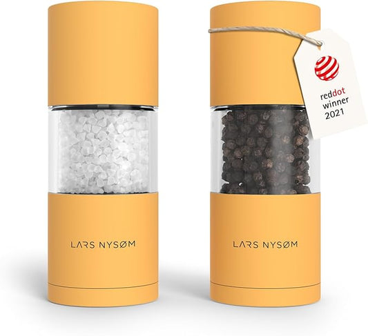 LARS NYS횠M Salt and Pepper Grinder Set, Manual Salt and Pepper Mills with Adjustable Ceramic Grinder, Design Spice Shaker Set (Mustard Yellow)