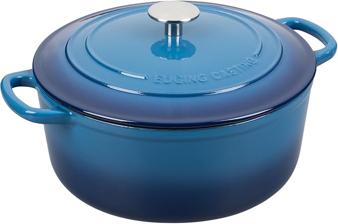 Enameled Cast Iron Dutch Oven Pot with Lid, 7 Quart, Round Dutch Ovens for Bread Baking, Bread Oven, Oven Safe up to 500째F, Lake Blue