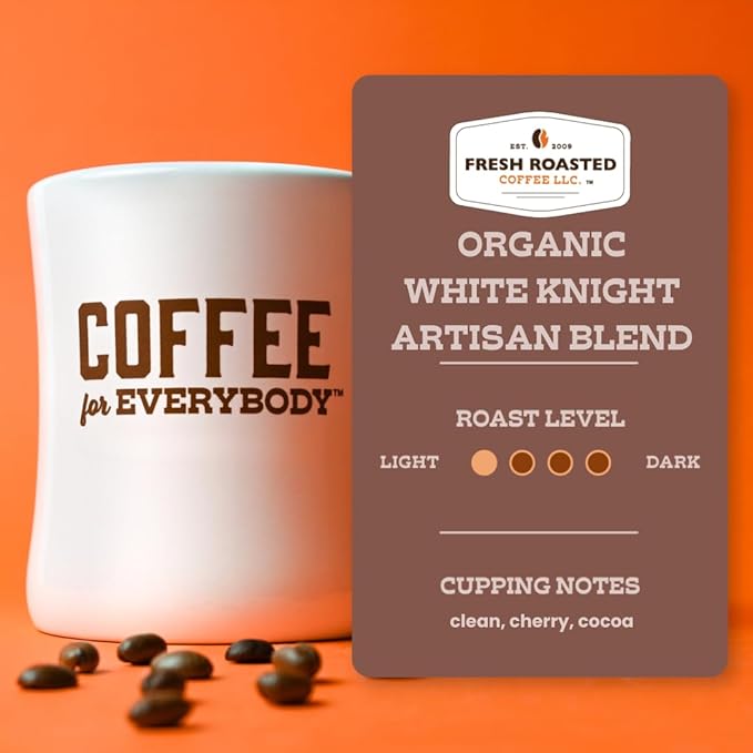 Fresh Roasted Coffee, Organic White Knight | USDA Organic, Kosher | Light Roast 5 lb (80 oz), Whole Bean