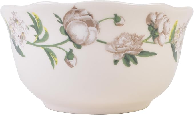 222 Fifth Luxe Peony Neutral Porcelain 12-Piece Dinnerware Set ??Service for 4, Includes Dinner Plates, Salad Plates & Cereal Bowls, Glossy Finish, Dishwasher Safe, for Daily Dining & Entertainment