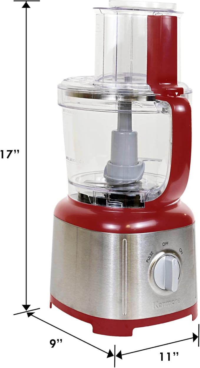 Kenmore 11-Cup Food Processor - Vegetable Procesador de Alimentos, Blender, Onion Chopper And Garlic Mincer, Kitchen Appliance High Powered Electric Licuadora, 500W, Stainless Steel Red