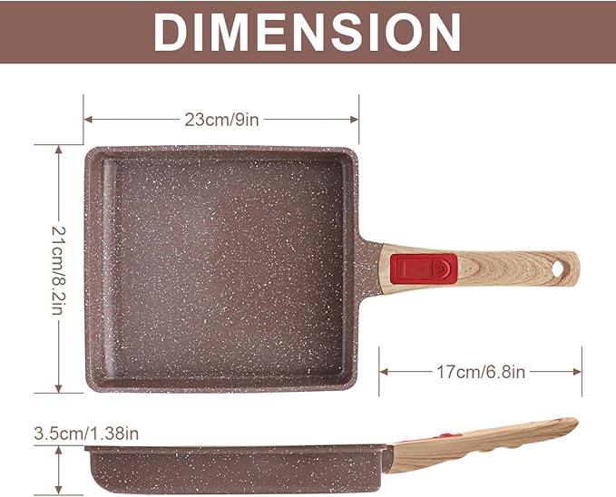 Ceramic Tamagoyaki Pan, Japanese Omelette Pan Nonstick, Rectangle Square Egg Frying Pan Skillet Nonstick, Detachable Handle, PFAS & PFOA-Free, Oven Safe, 9" x 8.2"