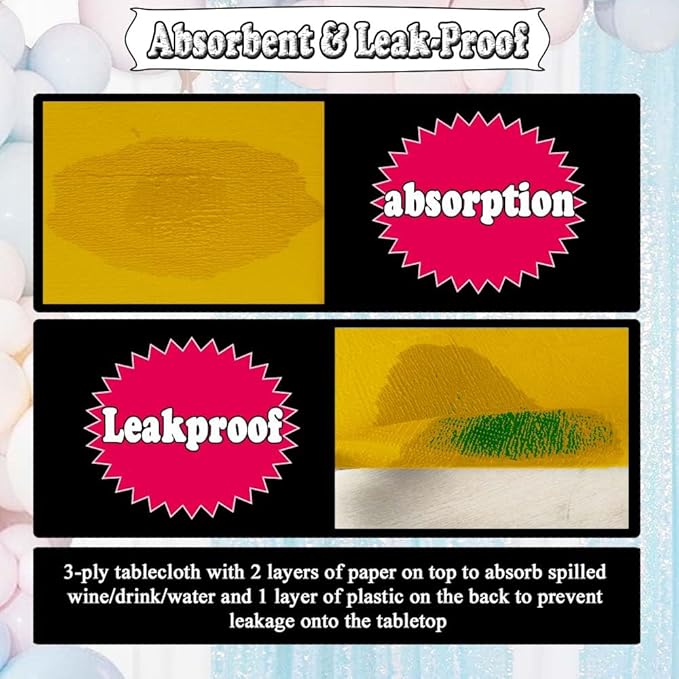 [6 Pack] Gold Paper Tablecloth Disposable for Rectangle Tables, 54 X 108 Inch Party Table Cover with Plastic Backing, Waterproof 3 Ply Table Cloth for Fall Thanksgiving Harvest
