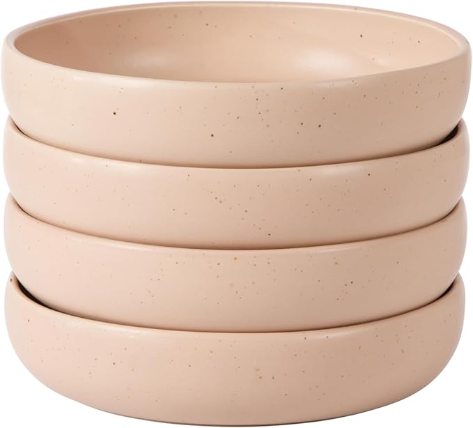 Bloomhouse - Two Time Oprah's Favorite Things Winner - Corsica Clay 4-Piece Meal and Pasta Bowl Set ??Prosecco Blush Pink Stoneware for Dinner, Serving & Everyday Use