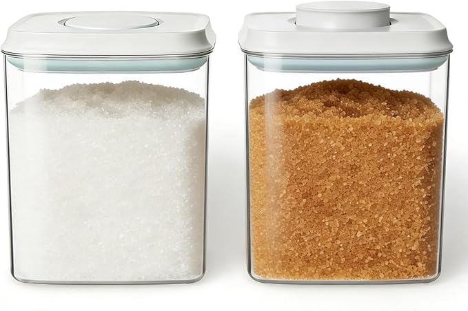 Food Storage Container Set 2.8 Qt 횞2 with Lids, Airtight Pantry Canisters, BPA-Free Plastic Flour Sugar Storage Containers, One-Touch Press-to-Open Lids, Stackable Clear Jars for Rice, Cereal, Coffee