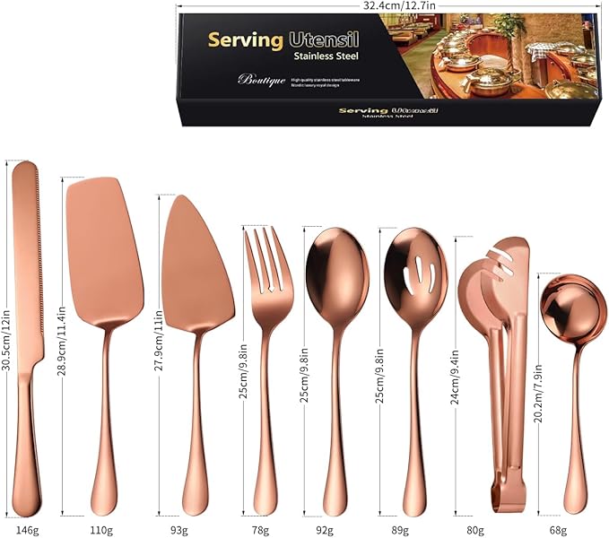 AARAINBOW Exquisite 8 Pieces Serving Utensils Set, Stainless Steel Serving Utensils with Serving Spoons, Food Serving Utensils Steel for Parties Buffet Home Serving Utensils Large (8 Rose Golden)…