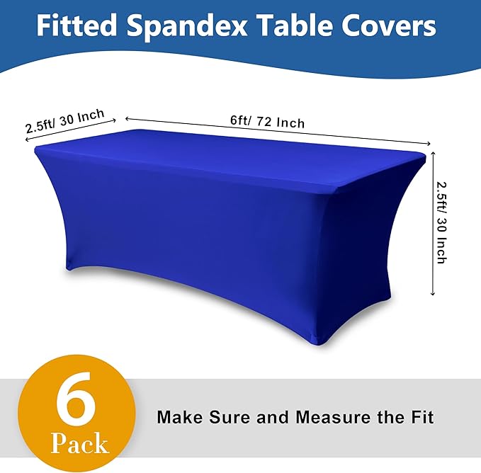 Enjoyidea Table Cover for 6 Foot Rectangle Tables-6 Pack Royal Blue Fitted Stretch Tablecloth-Spandex 6ft Folding Tablecloths for Party, Vendor Booth Display, Banquet Buffet Event, Craft Trade Show