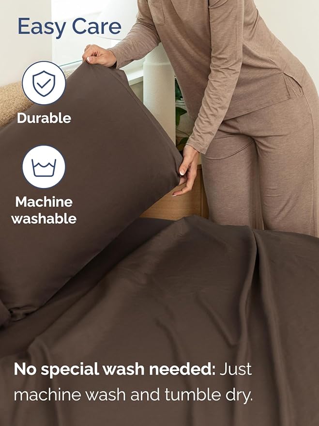 Extra Deep Pocket Split King Sheets - 5 Piece Breathable & Cooling Bed Sheets - Hotel Luxury Bed Sheet Set - Soft, Wrinkle Free & Comfy - Easily Fits Extra Deep Mattresses - Deep Pocket Brown Sheets