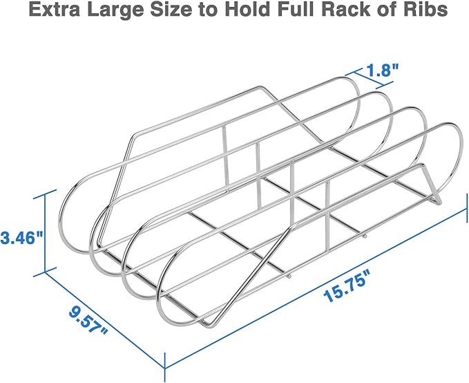 Extra Long Stainless Steel Rib Rack for Smoking and Grilling, Holds up to 3 Full Racks of Ribs, Fits 18??or Larger Gas Smoker or Charcoal Grill, Perfect Smoker Accessories Gifts for Men
