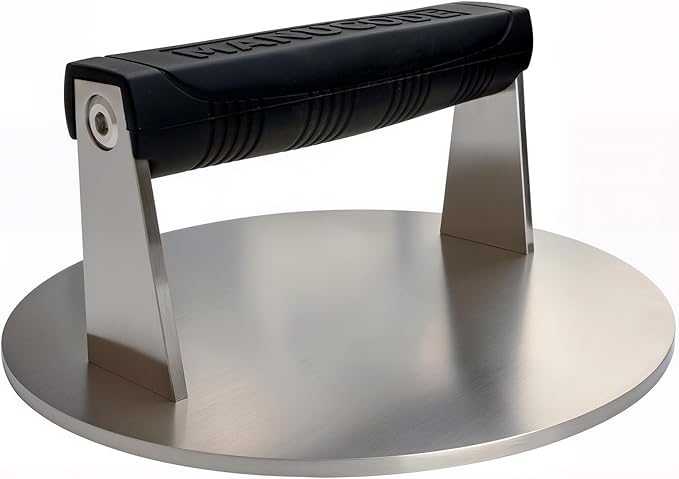 Stainless Steel Burger Smasher 3.25 LB ??8 Inch Steak Weight for Smash Burgers, Bacon, Sandwiches | Dishwasher Safe, Preheatable Protein Press with Silicone Handle | Commercial BBQ Tool