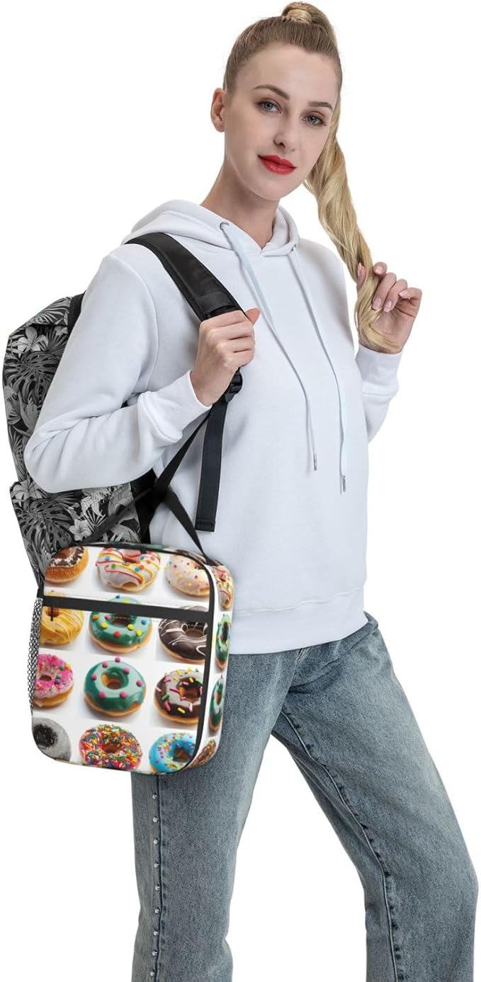 VANZEV Realistic Donut Pattern Insulated Lunch Box Gifts for Kids Adults Funny Colorful Sweet Food Design Reusable Portable Lunchbox Cooler Lunchbag for Work Picnic School Travel or Hiking