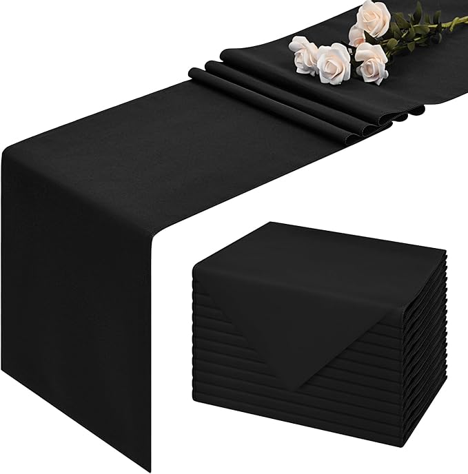 12 Pack Black Table Runner 12 x 108 Inch Long Rustic Farmhouse Wedding Fall Table Runner,Washable and Reusable Polyester Table Runners for Wedding Birthday Party Banquet Table Decorations