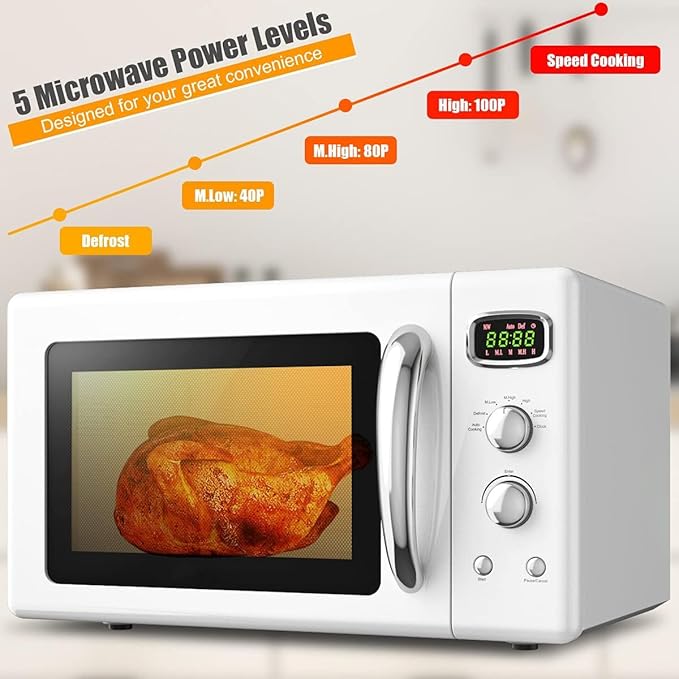 MAT EXPERT 0.9 Cu.ft Microwave Countertop, Digital Timing & 5 Micro Power, 25L Small Microwave w/Glass Turntable & 6 Preset Buttons, Delayed Start Function, 900W Mini Microwave w/Child Lock