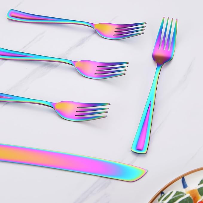 GoGeiLi Rainbow Cake Knife and Server Set with Forks, 6 Pieces Stainless Steel Cake Cutting Set, Colorful Wedding Cake Cutter Set including 4 Salad Forks, Dishwasher Safe