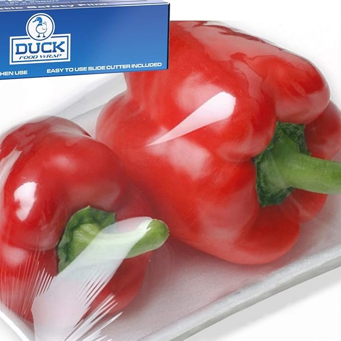 Duck Food Safety Film, 18 inch x 2000ft Plastic Wrap, Commercial Grade, Great for Sealing and Storage, Used for Food Service Industry, Easy to Use Slide Cutter for Clean Cut (1 Box)