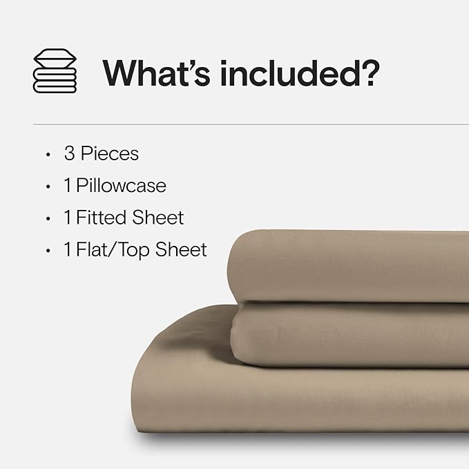 DOZ Sheet Set, 100% Viscose derived from Bamboo, Organically Grown, Buttery Soft, Cooling Sheets, High GSM, Deep Pockets - 3 Piece - 1 Pillowcase 1 Fitted 1 Top Sheet (Dune, Twin XL)