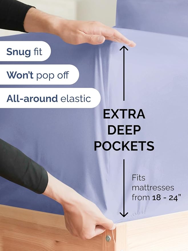 Extra Deep Pocket Full Sheets - 4 Piece Breathable & Cooling Bed Sheets - Hotel Luxury Bed Sheet Set - Soft, Wrinkle Free & Comfy - Easily Fits Extra Deep Mattresses - Deep Pocket Lavender Sheets Set