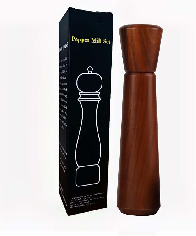 Wooden Pepper Grinder,Pepper Mill Wood 10In?밪alt Grinder Refillable,Pepper Grinder Manual Adjustable Ceramic Rotor,Easy Refill,Salt and Pepper Shakers with Coarseness Control 1-Pack