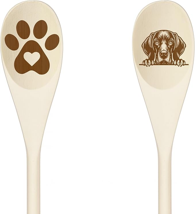 GERMAN SHORTHAIRED POINTER Wooden Spoons for Cooking, Serving or Decorative Kitchen Utensils Set Dog Lover Dog Mom/Dad Gift with Peeking Dog Designs, Paw Print and Dog Head, Kitchen Utensils Set of 2
