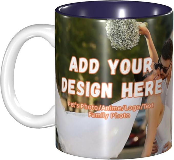Custom Color Mugs with Partial or Full-Size Printing Customizable Photos and Text Coffee Mugs Creative Multicolor Designs Image (Full-Width, Navy)