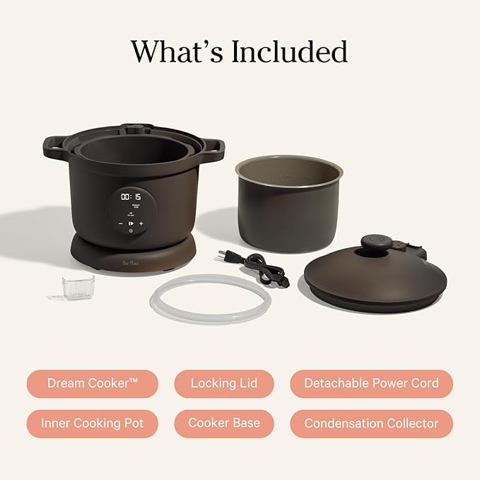 Our Place Dream Cooker | 6 Qt Ceramic Nonstick Multicooker & Pressure Cooker with Touchscreen Controls & Auto Steam Release | 4 Modes: Pressure Cook, Saut챕/Sear, Slow Cook & Warm | Char