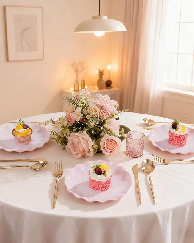 LIYH 20 Pcs 7.5 Inch Pink Scalloped Plastic Plates Reusable - Unbreakable Plastic Cake Dessert Plates for Weddings Party Outdoor Picnics Dishwasher Safe BPA Free (20Guests)