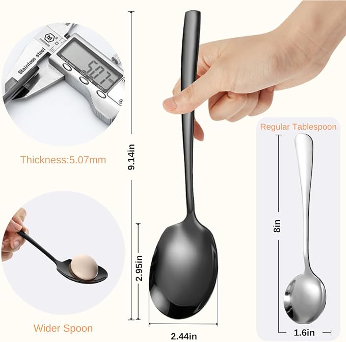 Serving Spoons Set Stainless Steel 9.14 Inch Serving Utensils for Buffet Catering Dishwasher Safe(6-pieces, Black)