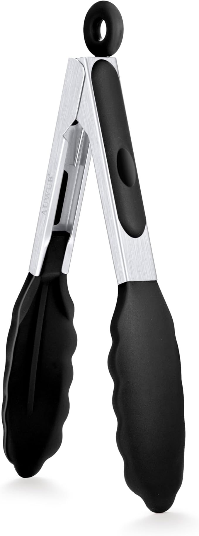 Salad Tongs, 7/9/12/16 Inch Silicone Food Tongs with 304 Stainless Steel Core, Easy-Grip, in Pistachio, Black, Blue, Orange, Red (Black, 7inch)