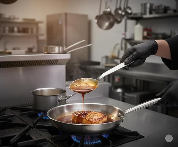2-Pack Chef Kunz Spoon |18/10 Stainless Steel Serving Spoons | 9 Inch Basting Quenelle Chef Cooking Utensils Dinner Plating Spoon (Regular & Slotted Set)