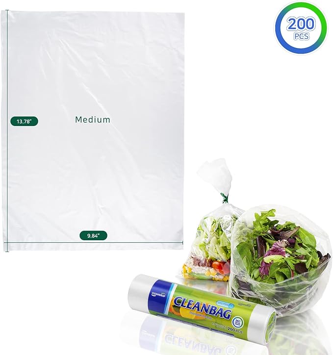 CLEANWRAP Food Storage Roll Bags (9.84 * 13.78-200 PCS) + Zipper Bag (Medium 90 Bags) | Food Plastic Bags, Mini Plastic Bags, Plastic Bread Bags, Roll Plastic Bags, Plastic Produce Bag