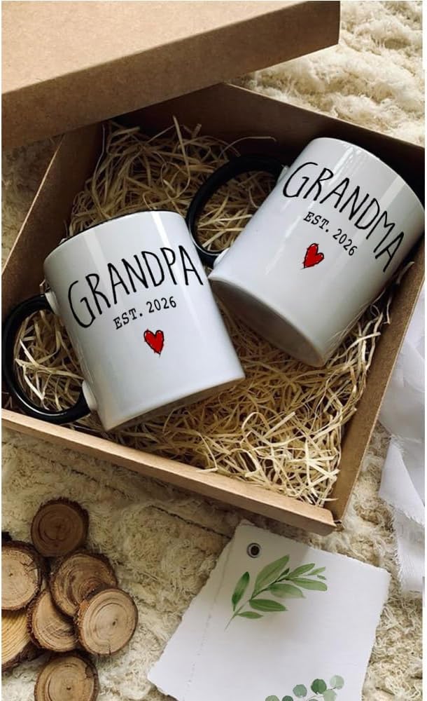 VLUG EST 2026 Promoted To Grandparents Mug Gifts for Grandma Grandpa, Grandma Grandpa To Be Gifts Set, Promoted To Grandparents 2026 Mug, Baby Pregnancy Announcement Gift