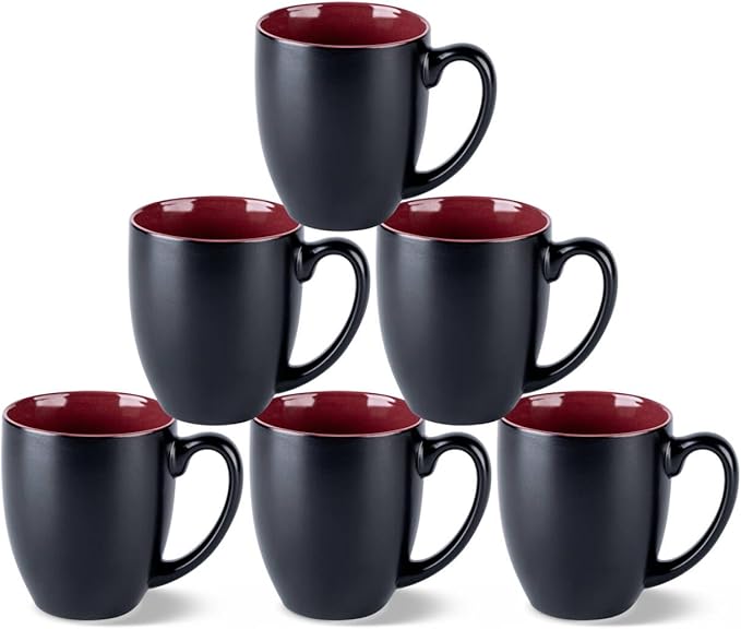 GBhome 16oz Coffee Mugs Set of 6, Large Ceramic Coffee Mugs for Man, Woman, Dad, Mom, Modern Coffee Mugs Set with handle for Tea/Latte/Cappuccino/Milk/Cocoa. Dishwasher&Microwave Safe,Red