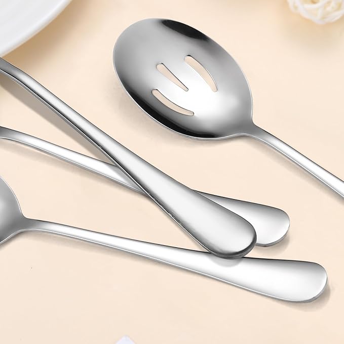 Stainless Steel Serving Utensil Set 10-Piece Buffet Flatware Catering Silverware with Bread Tong,Cake Spatula,Serving Ladles,Salad Fork,Cheese Knife,Large Spoon for Parties Buffet
