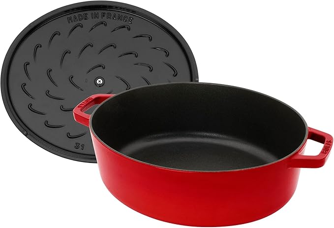 STAUB Cast Iron 6.25-qt Shallow Oval Dutch Oven, Cherry
