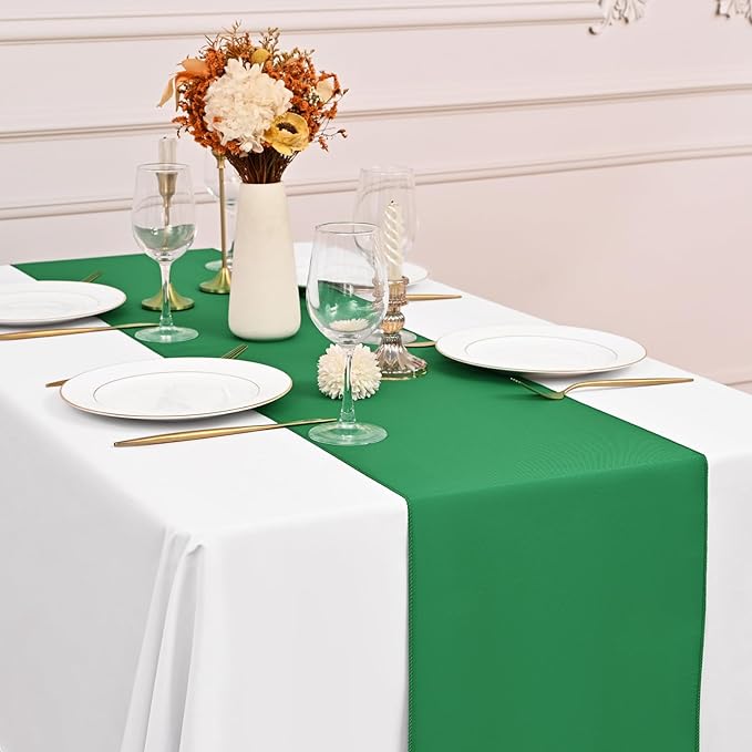 12 Pack Green Table Runner 9FT Polyester Table Runners,12x108 inch Rustic Farmhouse Table Runner, Washable and Reusable Table Runners for Wedding Birthday Parties Banquet Christmas