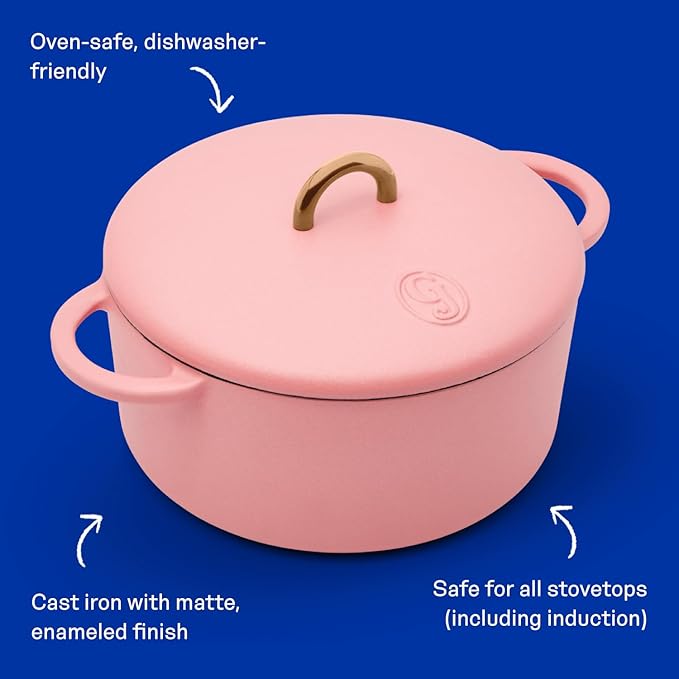 Great Jones Dutch Baby Dutch Oven with Lid (Taffy, 3.5-Quart) | Enameled Cast Iron, Round Shape | Safe for Stovetops & Ovens up to 500째F | Space-Saving & Dishwasher-Friendly | Small-Batch Cooking