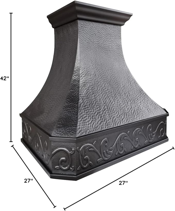 CT Copper Tailor Copper Vent Hood Island Mount,42'' W,27''H, 1150 CFM Exhaust Fan,Stainless Steel Vent,LED Light,Dishwasher-Safe Baffle Filters,Heavy Hammered-Dark Patina,VH3A