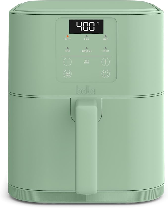 bella 6 Qt Slim Air Fryer, Fits-anywhere??Kitchenware, EverGood??Ceramic Nonstick Coating, Adjustable Temperature, 6 Preset Cooking Options, 60 Min Auto Shutoff w Audible Tone, 5lb Capacity, Seaglass